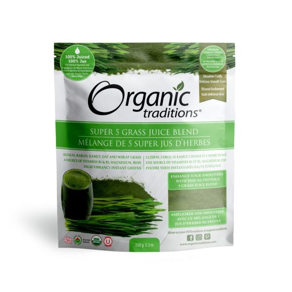 Organic Traditions Organic Super 5 Grass Juice Blend 150g Supply