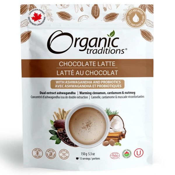 Organic Traditions Organic Chocolate Latte with Ashwagandha and Probiotics 150g For Discount