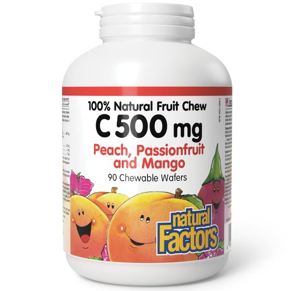 Natural Factors C 500 mg 100% Natural Fruit Chew, Peach, Passionfruit and Mango Flavour 90s For Cheap