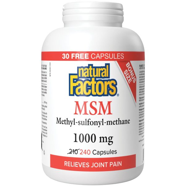 Natural Factors MSM 1000mg Bonus Size 240s (180s + 30 FREE) on Sale